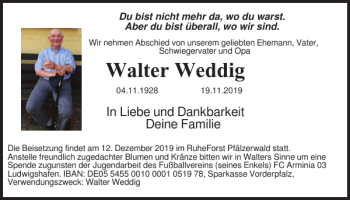 Traueranzeige von Walter Weddig von Braunschweiger Zeitung