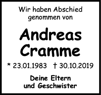 Traueranzeige von Andreas Cramme von Braunschweiger Zeitung