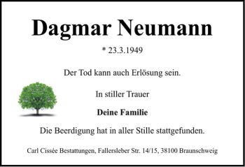 Traueranzeige von Dagmar Neumann von Braunschweiger Zeitung