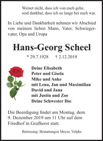Traueranzeige von Hans-Georg Scheel von Helmstedter Nachrichten