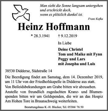 Traueranzeige von Heinz Hoffmann von Braunschweiger Zeitung