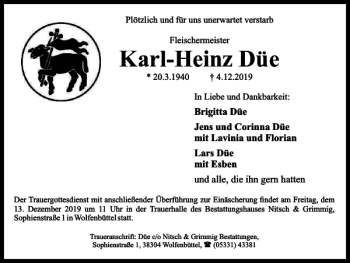 Traueranzeige von Karl-Heinz Düe von Braunschweiger Zeitung
