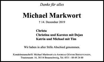 Traueranzeige von Michael Markwort von Braunschweiger Zeitung