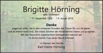 Traueranzeige von Brigitte Hörning von Wolfsburger Nachrichten
