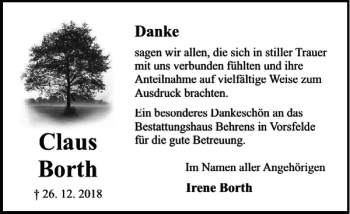 Traueranzeige von Claus Borth von Wolfsburger Nachrichten