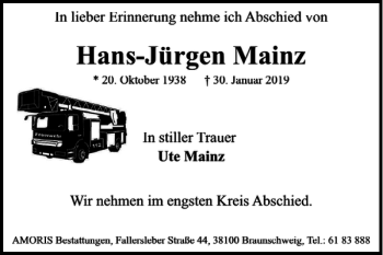 Traueranzeige von Hans-Jürgen Mainz von Braunschweiger Zeitung