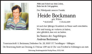 Traueranzeige von Heide Bockmann von Wolfsburger Nachrichten