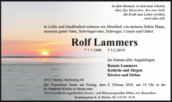 Traueranzeige von Rolf Lammers von Wolfsburger Nachrichten