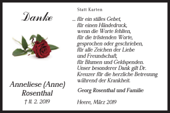 Traueranzeige von Anneliese Anne Rosenthal von Salzgitter Zeitung
