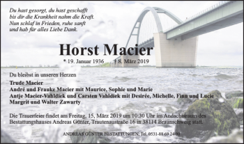 Traueranzeige von Horst Macier von Braunschweiger Zeitung