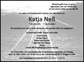 Traueranzeige von Katja Neß von Braunschweiger Zeitung