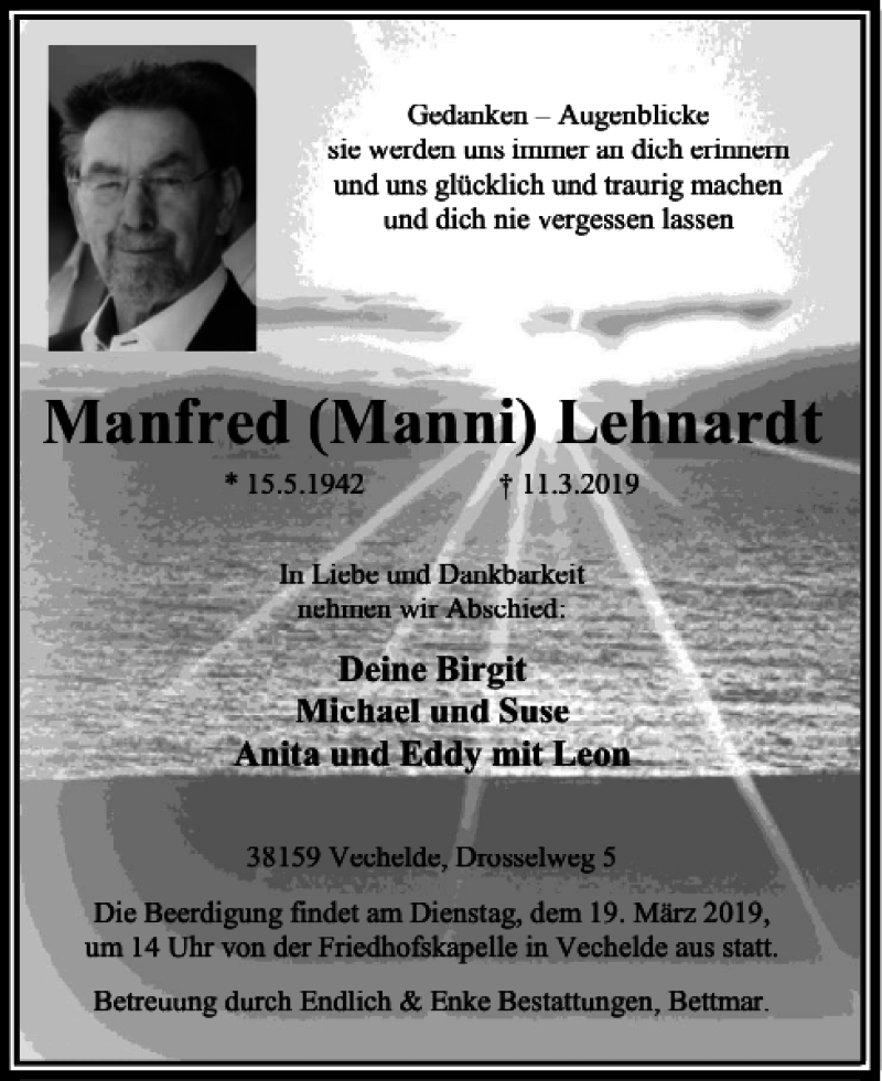  Traueranzeige für Manfred Manni Lehnardt vom 15.03.2019 aus Braunschweiger Zeitung