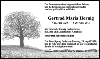 Traueranzeige von Gertrud Maria Hornig von Helmstedter Nachrichten