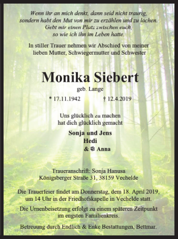 Traueranzeige von Monika Siebert von Braunschweiger Zeitung