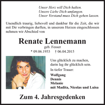 Traueranzeige von Renate Lennemann von Salzgitter Zeitung