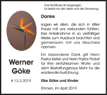 Traueranzeige von Werner Göke von Wolfsburger Nachrichten