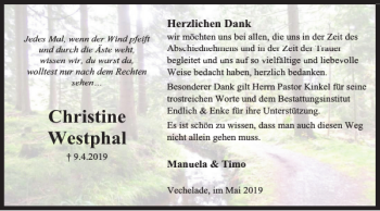Traueranzeige von Christine Westphal von Peiner Nachrichten