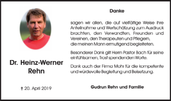 Traueranzeige von Dr. Heinz-Werner Rehn von Wolfsburger Nachrichten