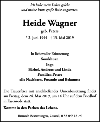 Traueranzeige von Heide Wagner von Helmstedter Nachrichten