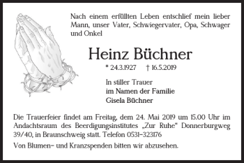 Traueranzeige von Heinz Büchner von Braunschweiger Zeitung