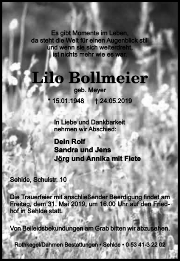 Traueranzeige von Lilo Bollmeier von Salzgitter Zeitung