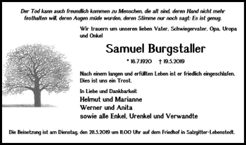 Traueranzeige von Samuel Burgstaller von Salzgitter Zeitung