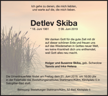 Traueranzeige von Detlev Skiba von Salzgitter Zeitung