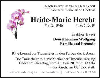 Traueranzeige von Heide-Marie Hercht von Braunschweiger Zeitung