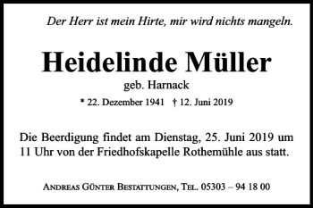 Traueranzeige von Heidelinde Müller von Braunschweiger Zeitung