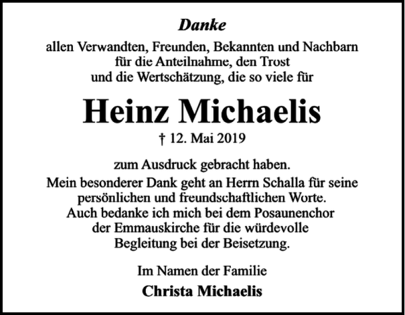 Traueranzeigen von Heinz Michaelis trauer38.de