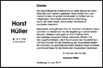 Traueranzeige von Horst Hüller von Wolfsburger Nachrichten