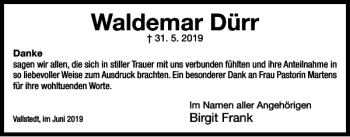 Traueranzeige von Waldemar Dürr von Braunschweiger Zeitung