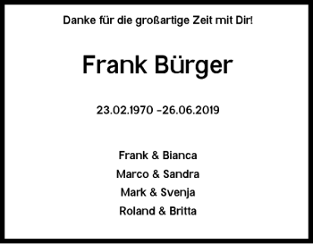 Traueranzeige von Frank Bürger von Braunschweiger Zeitung