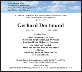 Traueranzeige von Gerhard Dortmund von Braunschweiger Zeitung