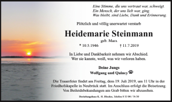 Traueranzeige von Heidemarie Steinmann von Braunschweiger Zeitung