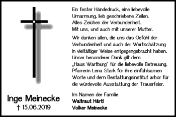 Traueranzeige von Inge Meinecke von Braunschweiger Zeitung
