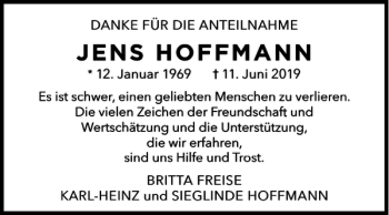 Traueranzeige von Jens Hoffmann von Braunschweiger Zeitung