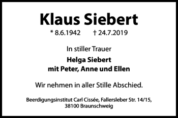 Traueranzeige von Klaus Siebert von Braunschweiger Zeitung