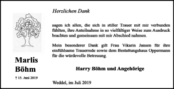 Traueranzeige von Marlis Böhm von Braunschweiger Zeitung