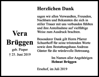 Traueranzeige von Vera Brüggen von Braunschweiger Zeitung