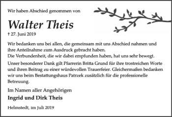 Traueranzeige von Walter Theis von Helmstedter Nachrichten