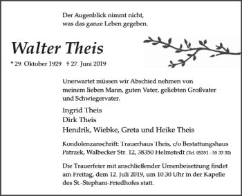 Traueranzeige von Walter Theis von Helmstedter Nachrichten