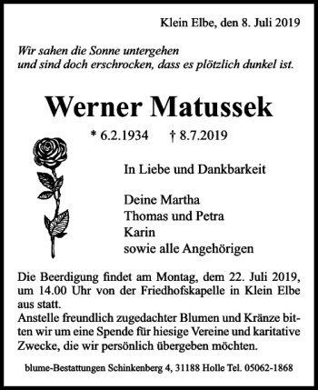 Traueranzeige von Werner Matussek von Salzgitter Zeitung