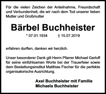 Traueranzeige von Bärbel Buchheister von Braunschweiger Zeitung