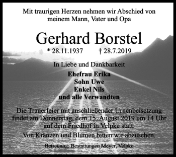 Traueranzeige von Gerhard Borstel von Helmstedter Nachrichten