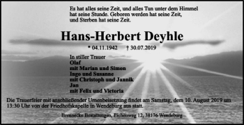 Traueranzeige von Hans-Herbert Deyhle von Braunschweiger Zeitung