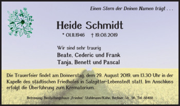 Traueranzeige von Heide Schmidt von Salzgitter Zeitung