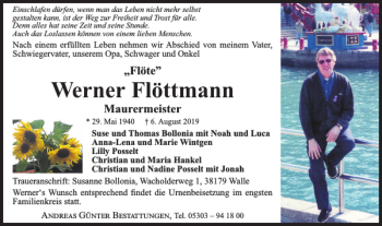 Traueranzeige von Werner Flöttmann von Braunschweiger Zeitung