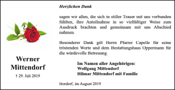 Traueranzeige von Werner Mittendorf von Braunschweiger Zeitung