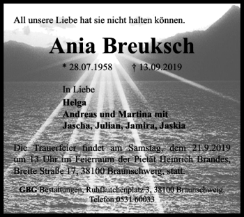 Traueranzeige von Ania Breuksch von Braunschweiger Zeitung